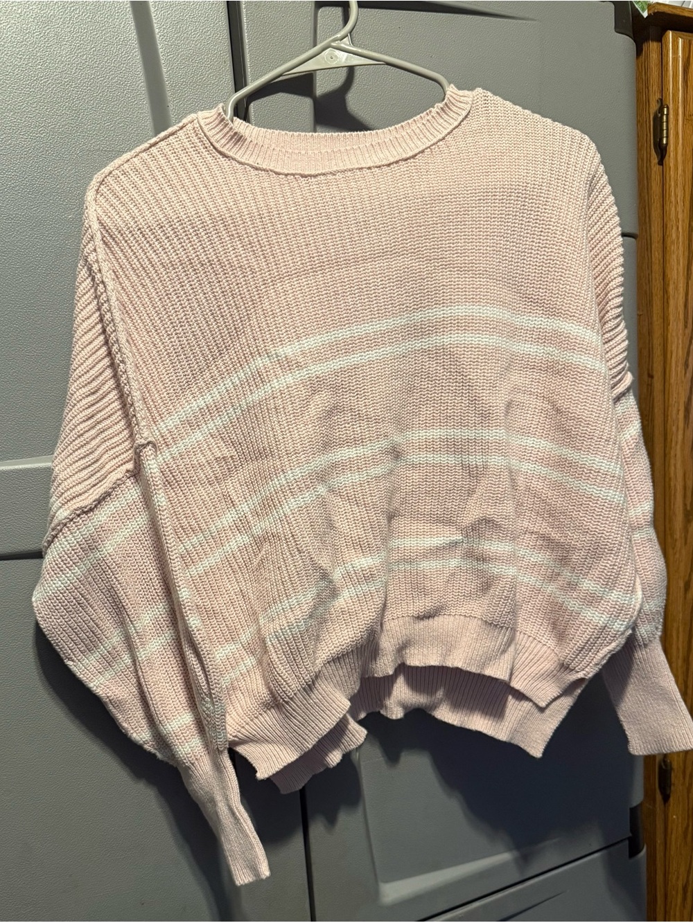 Sincerely Jules Pale Pink Crewneck Sweater with White Stripes